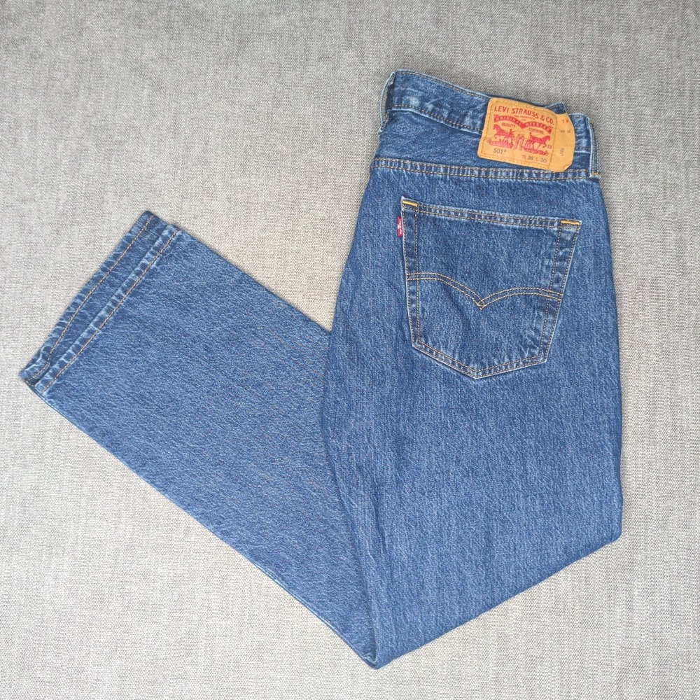 Levis 501 Mens Original Fit Straight Leg Blue Denim Jeans W36 L30 Button Fly